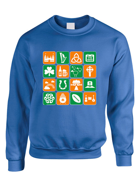 Adult Sweatshirt Irish Icons St Patrick's Day Symbols Top