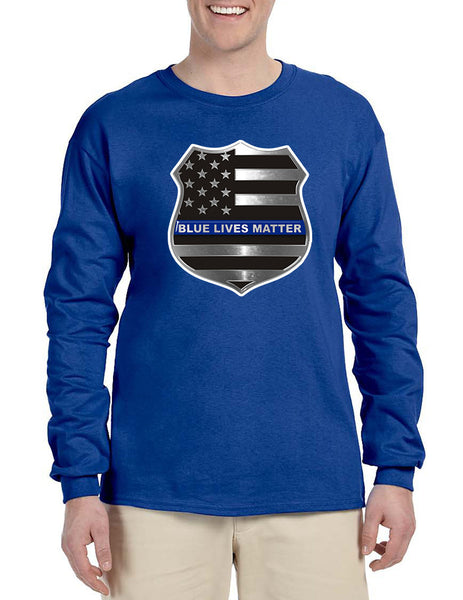 Men's Long Sleeve Blue Lives Matter Ameican Flag Shirt