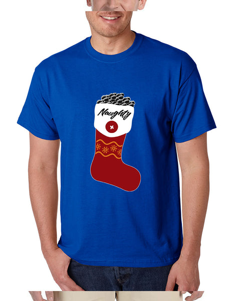 Men's T Shirt Naughty Xmas Ugly Socks Graphic Holiday Gift Funny Tee