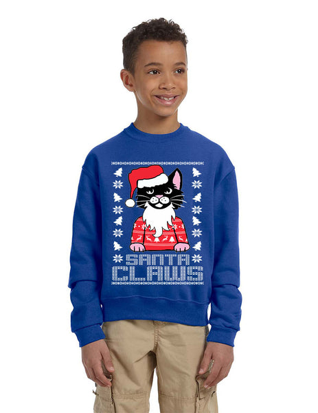Kids Youth Sweatshirt Santa Claws Cat Ugly Xmas Cute Holiday