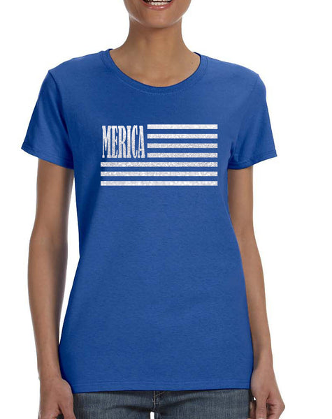 Women's T Shirt Merica Glitter White Flag 4th Of July Tee