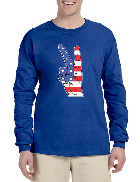 Men's Long Sleeve American Flag Hand 4th Of July Shirt