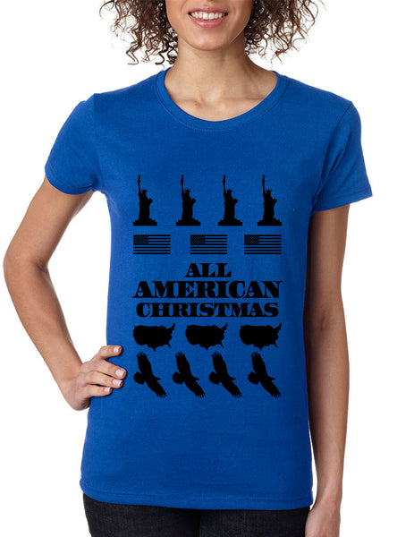 Women's T Shirt Merry American Christmas Ugly Sweater USA Top - ALLNTRENDSHOP - 3
