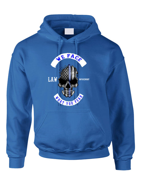 Adult Hoodie We Face What You Fear USA Flag Skull Top
