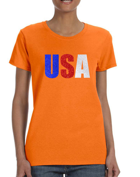 Women's T Shirt USA Glitter Flag Colors Cool 4th Of July Shirt