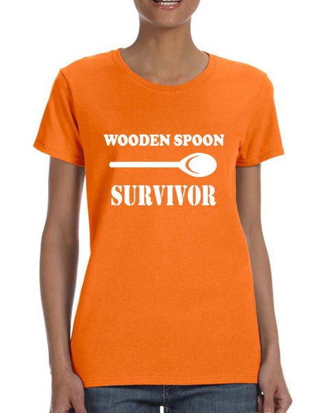 Women's T Shirt Wooden Spoon Survivor Funny Text Humor Tee