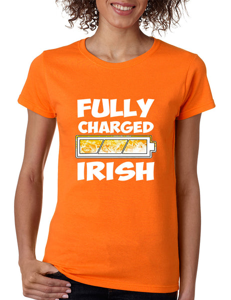 Women's T Shirt Fully Charged Irish St Patrick's Day Tee Fun - ALLNTRENDSHOP - 4