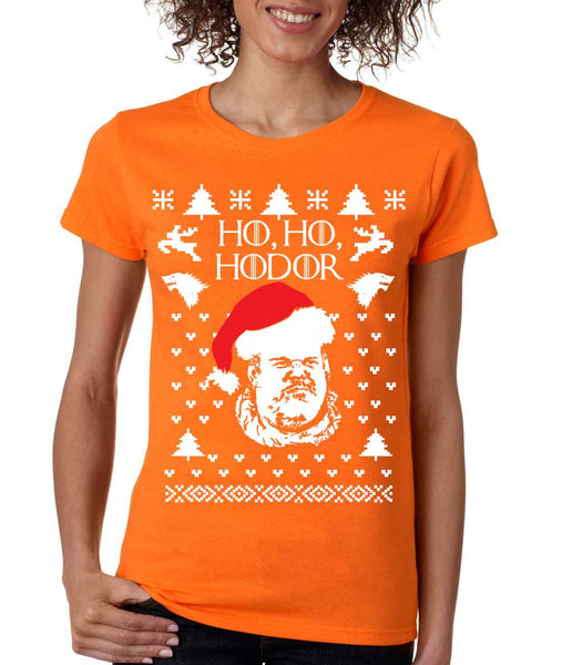 Women's T Shirt Ho Ho Hodor Ugly Christmas Sweater Holiday Top - ALLNTRENDSHOP - 4