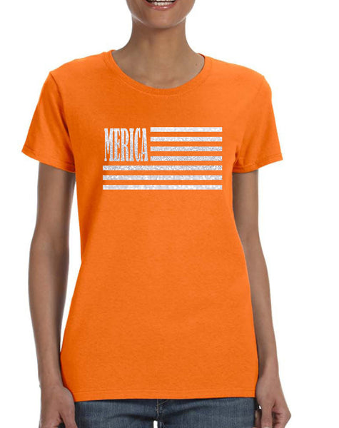 Women's T Shirt Merica Glitter White Flag 4th Of July Tee