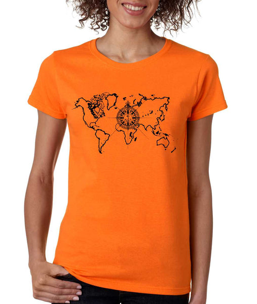 Women's T Shirt World Map Compass Cool Graphic Tee - ALLNTRENDSHOP - 2