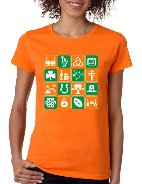 Women's T Shirt Irish Icons St Patrick's Day Symbols Shirt