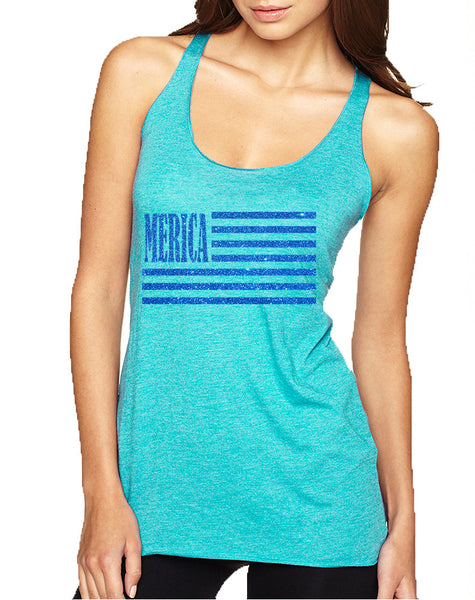 Women's Tank Top Merica Glitter Blue Flag 4th Of July