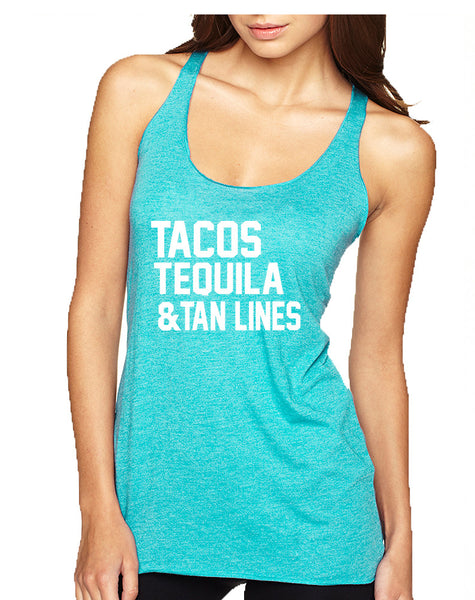 Women's Tank Top Tacos Tequila Tan Lines Beach Top