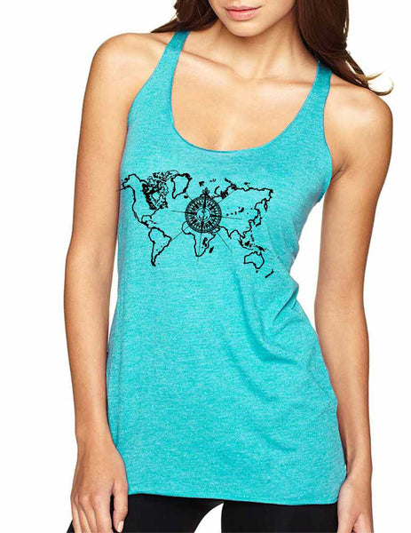 Women's Tank Top World Map Compass Cool Graphic Top - ALLNTRENDSHOP - 4
