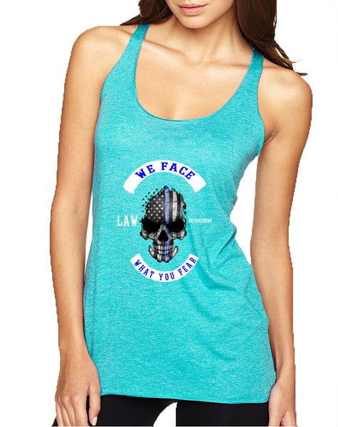 Women's Tank Top We Face What You Fear USA Flag Skull