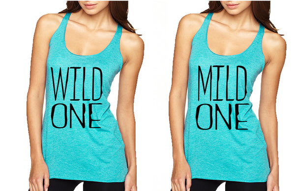 Women's Couple Tank Top Wild One Mild One BFF Set Matching Tops