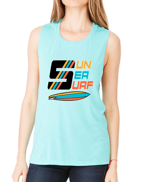 Women's Flowy Muscle Top Sun Sea Surf Lover Summer Top