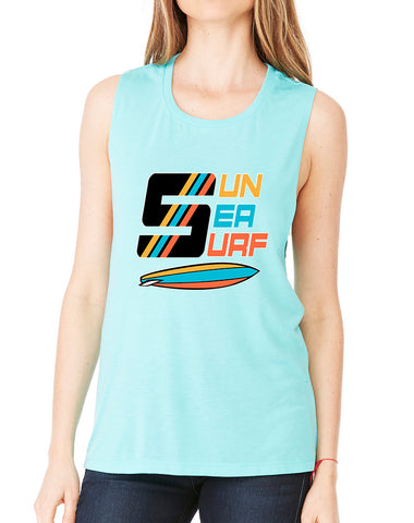Women's Flowy Muscle Top Sun Sea Surf Lover Summer Top