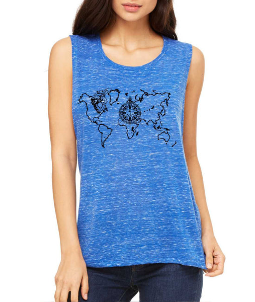Women's Flowy Muscle Top World Map Compass Cool Tank - ALLNTRENDSHOP - 5