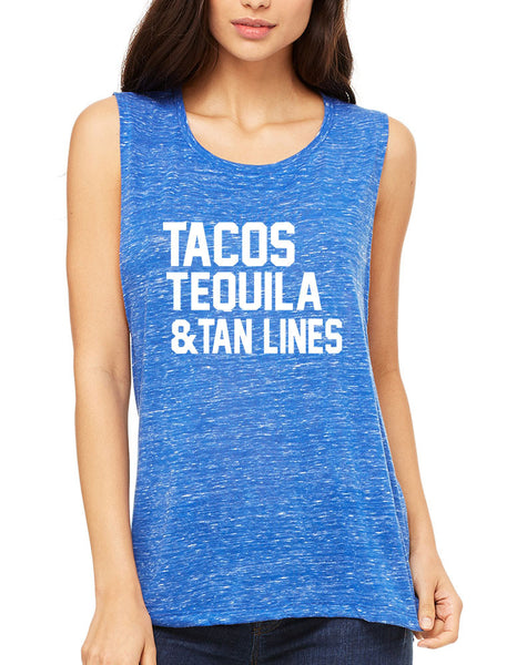 Women's Flowy Muscle Tacos Tequila Tan Lines Beach Top