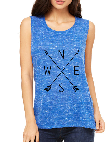 Women's Flowy Muscle Top Compass Arrow Cool NWSE Crossed - ALLNTRENDSHOP - 5