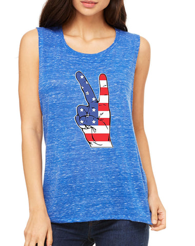 Women's Flowy Muscle Top American Flag Hand 4th Of July