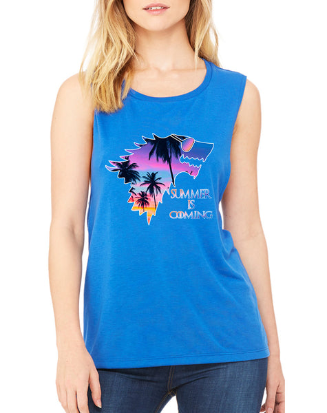 Women's Flowy Muscle Top Summer Is Coming Love Summer Fun