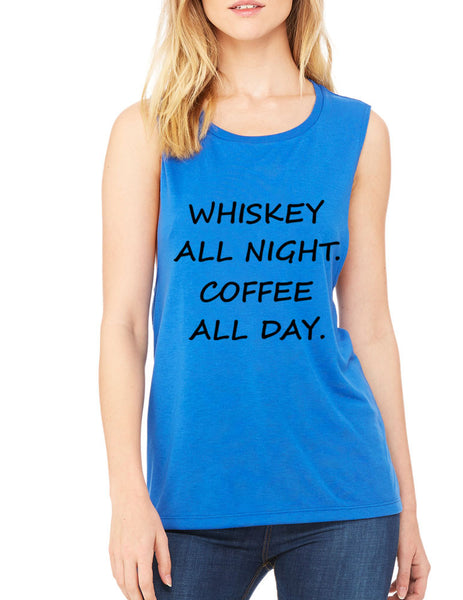 Women's Flowy Muscle Top Whiskey All Night Coffee All Day - ALLNTRENDSHOP - 8