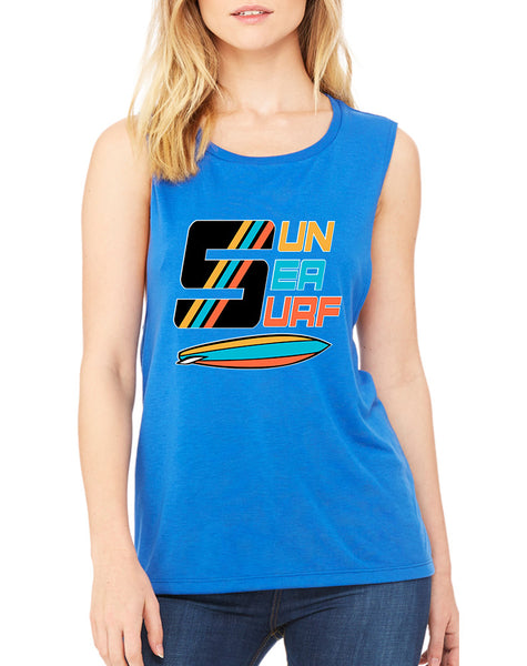 Women's Flowy Muscle Top Sun Sea Surf Lover Summer Top