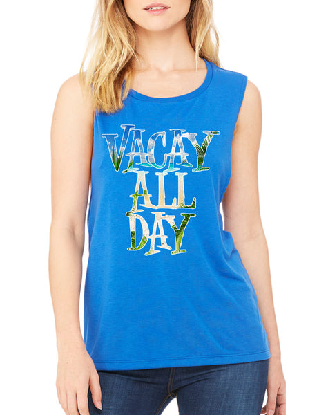 Women's Flowy Muscle Top Vacay All Day Vacation Beach Top