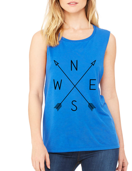 Women's Flowy Muscle Top Compass Arrow Cool NWSE Crossed - ALLNTRENDSHOP - 6