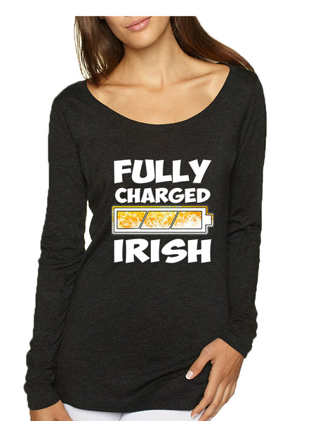 Women's Shirt Fully Charged Irish St Patrick's Day Funny Top - ALLNTRENDSHOP - 1