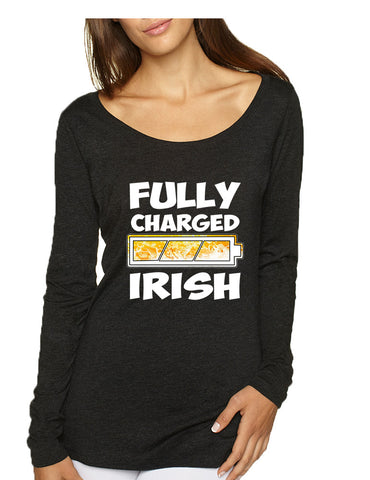 Women's Shirt Fully Charged Irish St Patrick's Day Funny Top - ALLNTRENDSHOP - 1