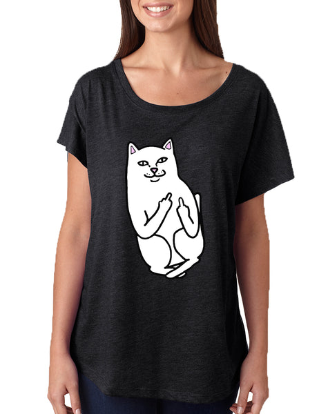 Women's Dolman Shirt Middle Finger Cat Humor Fun Shirt