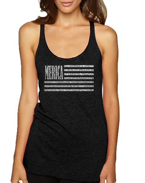 Women's Tank Top Merica Glitter Silver Flag 4th Of July Top