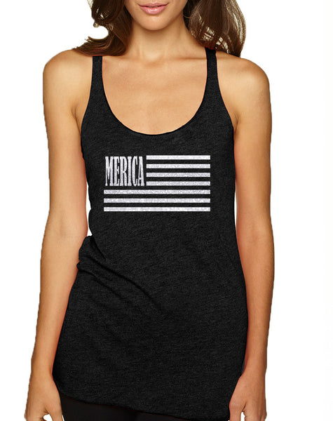 Women's Tank Top Merica Glitter White Flag 4th Of July