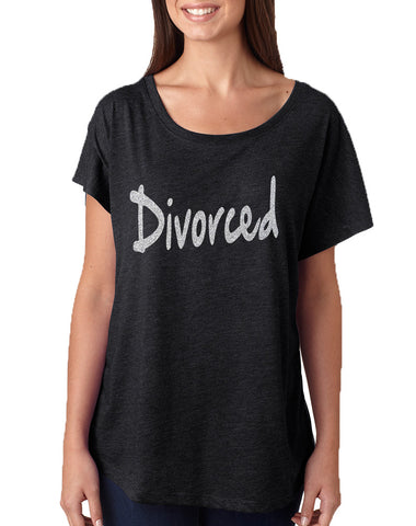 Women's Dolman Shirt Divorced Glitter Silver Print Funny Top
