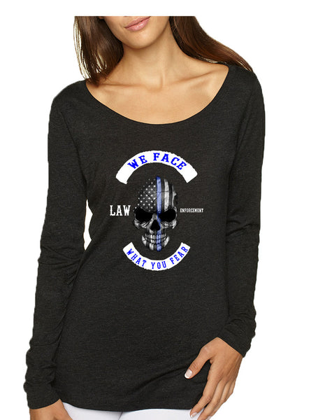 Women's Shirt We Face What You Fear USA Blue Flag Skull