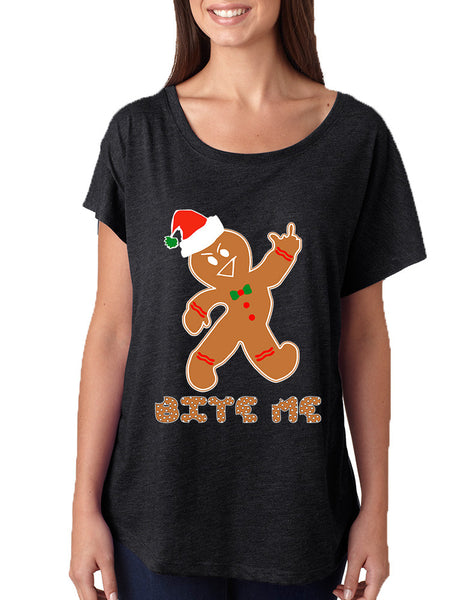 Women's Dolman Shirt Bite Me Gingerbread Ugly Christmas Funny - ALLNTRENDSHOP - 3
