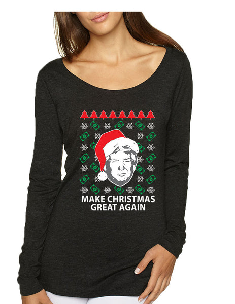Women's Shirt Trump Christmas Great Again Money Snow Holiday Fun - ALLNTRENDSHOP - 3