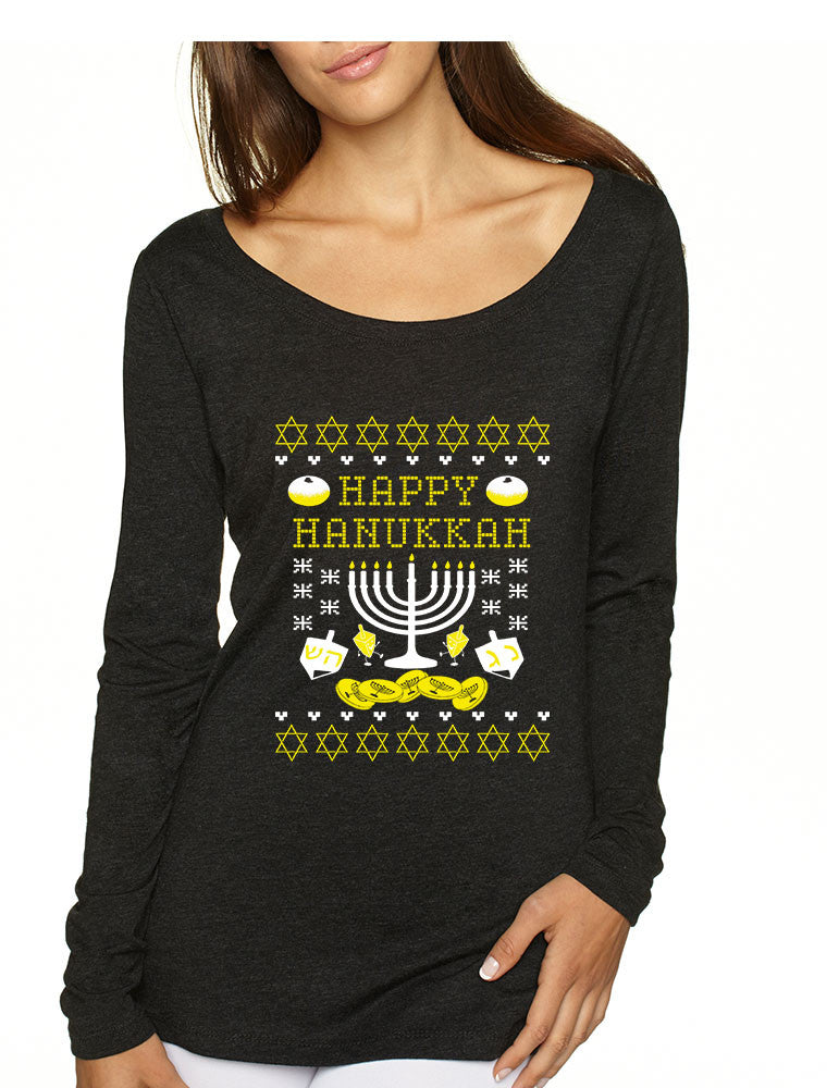 Women's Shirt Happy Hanukkah Jewish Menorah Shirt Holiday - ALLNTRENDSHOP - 1