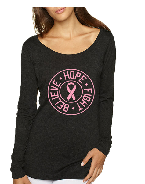 Women's Shirt Believe Hope Fight Breast Cancer October Support