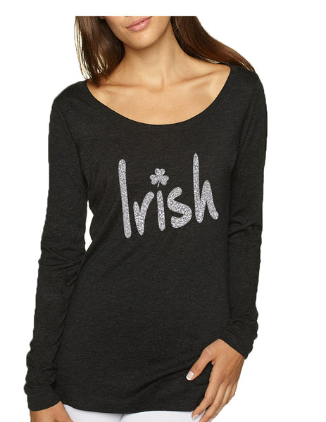 Women's Shirt Irish Glitter Silver Shamrock St Patrick's Shirt