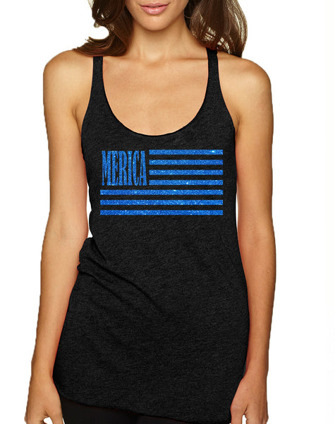 Women's Tank Top Merica Glitter Blue Flag 4th Of July