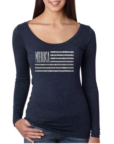Women's Shirt Merica Glitter Silver Flag 4th Of July Tee