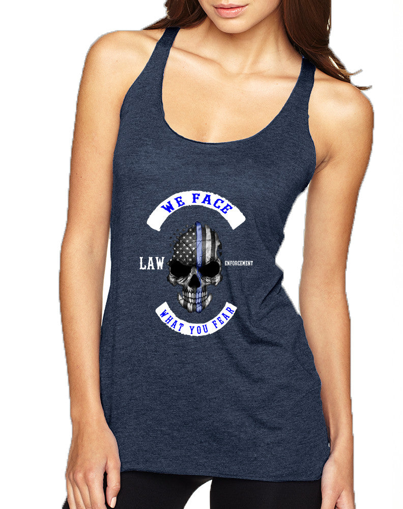 Women's Tank Top We Face What You Fear USA Flag Skull