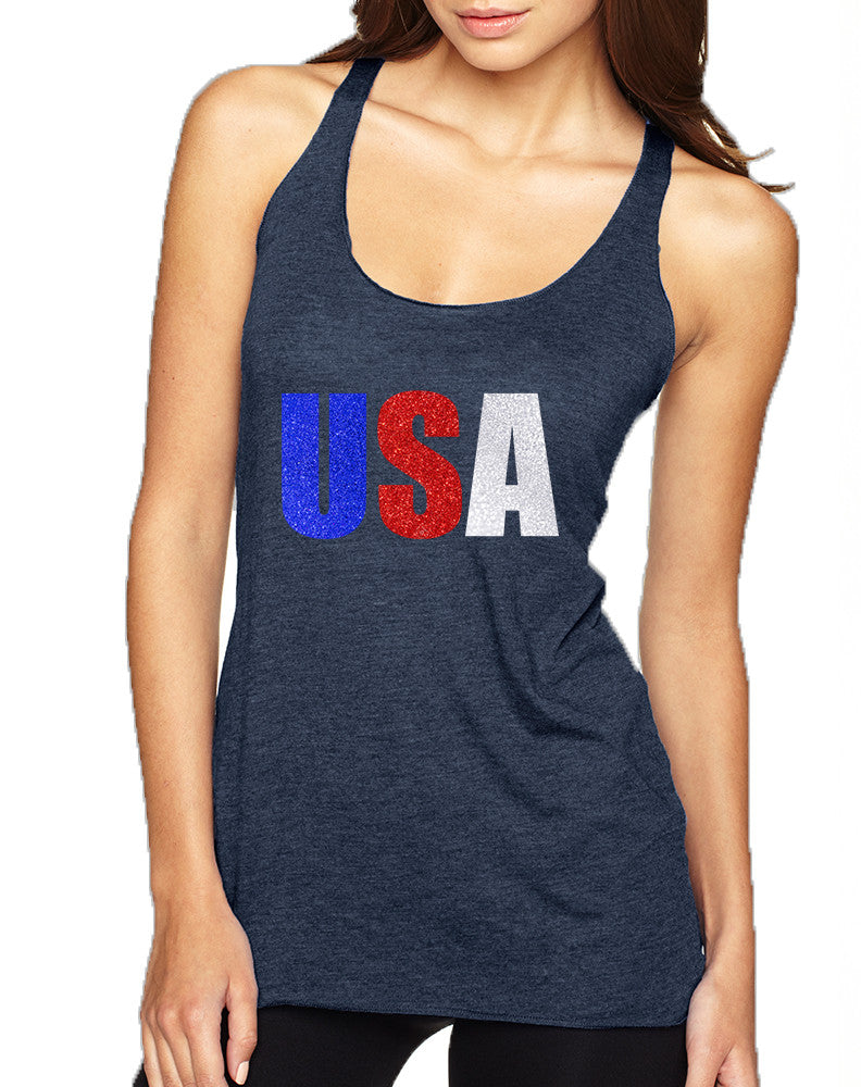 Women's Tank Top USA Glitter Flag Colors 4th Of July Tank