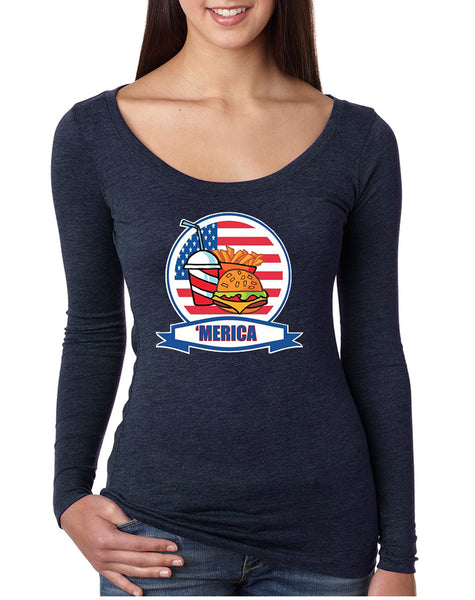 Women's Shirt Fast Food 'merica Love USA 4th Of July Tee