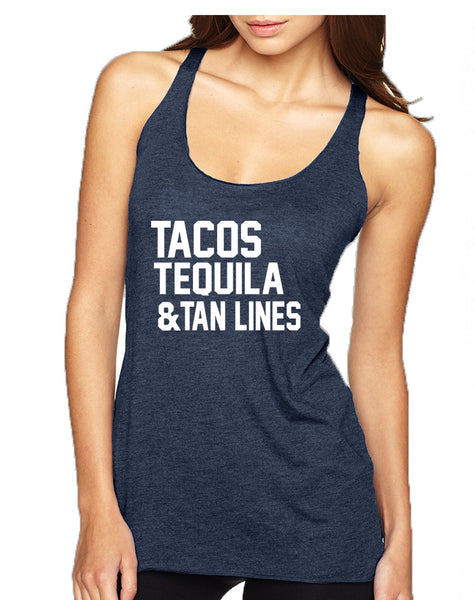 Women's Tank Top Tacos Tequila Tan Lines Beach Top