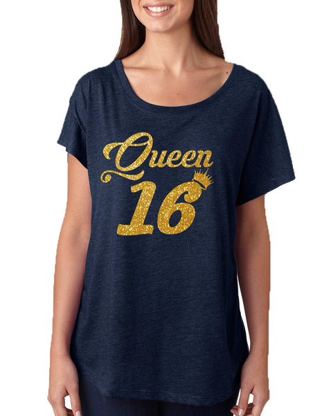 Women's Dolman Queen 16 Glitter Gold Sweet Sixteen Party